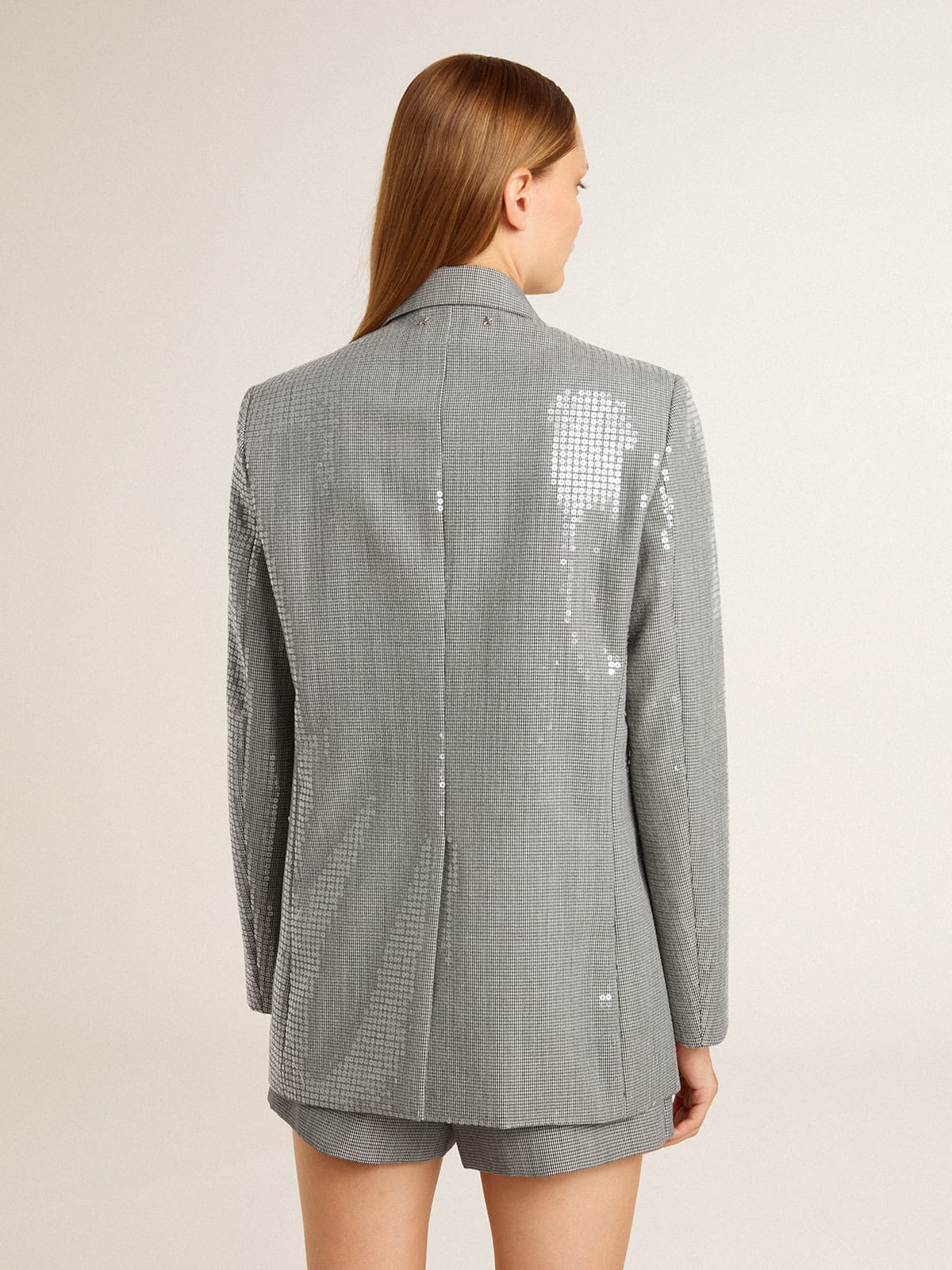 Golden Goose Double-breasted wool boyfriend jacket in micro houndstooth and sequins