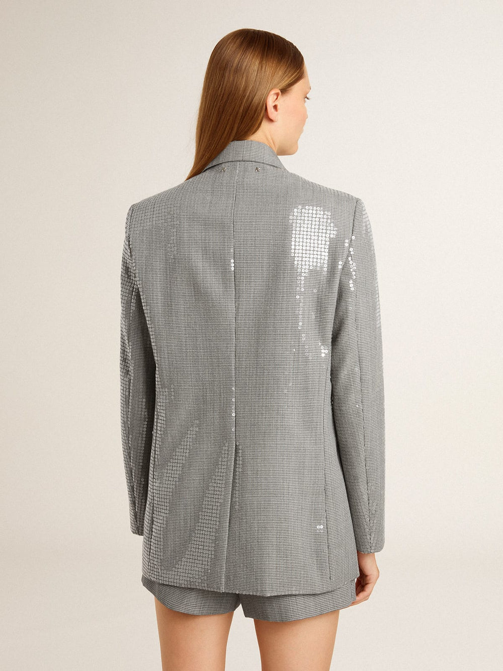 Golden Goose Double-breasted wool boyfriend jacket in micro houndstooth and sequins