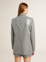 Golden Goose Double-breasted wool boyfriend jacket in micro houndstooth and sequins