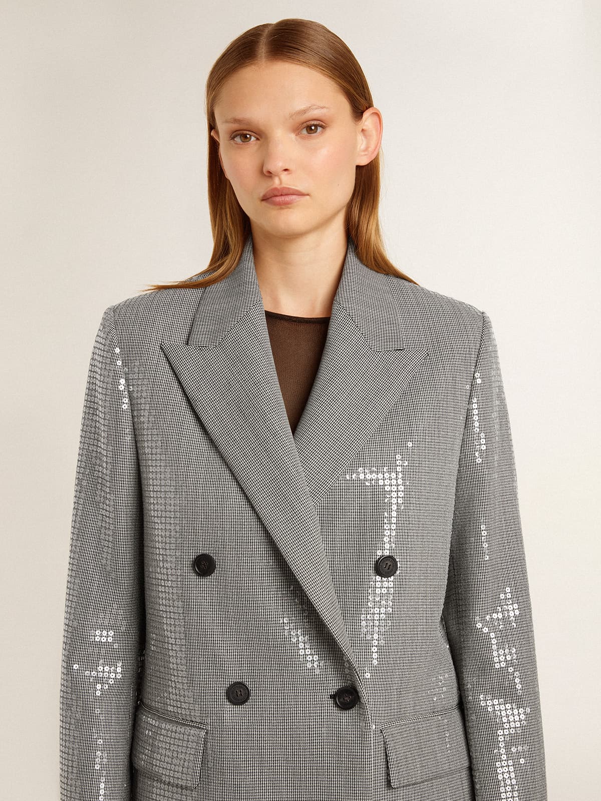 Golden Goose Double-breasted wool boyfriend jacket in micro houndstooth and sequins