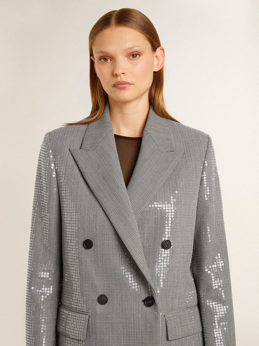 Golden Goose Double-breasted wool boyfriend jacket in micro houndstooth and sequins