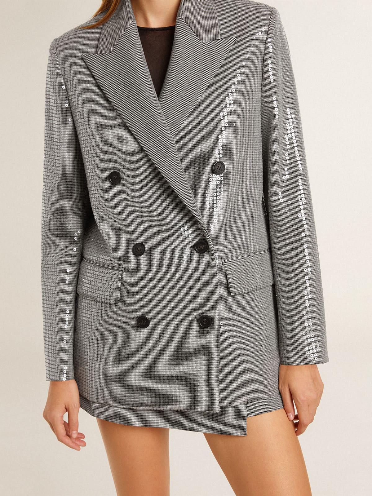 Golden Goose Double-breasted wool boyfriend jacket in micro houndstooth and sequins