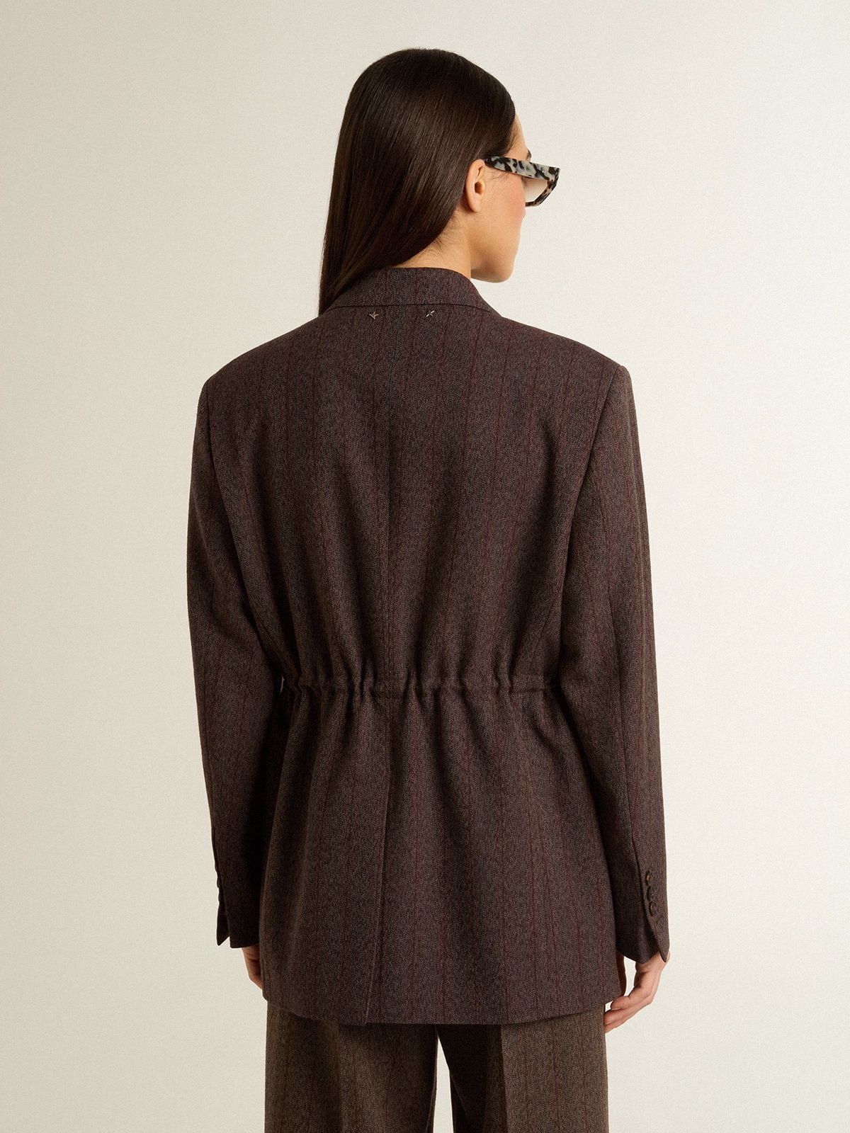Golden Goose Women's double-breasted blazer in dark brown wool with thin stripe pattern