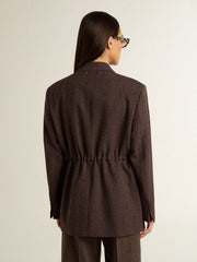 Golden Goose Women's double-breasted blazer in dark brown wool with thin stripe pattern
