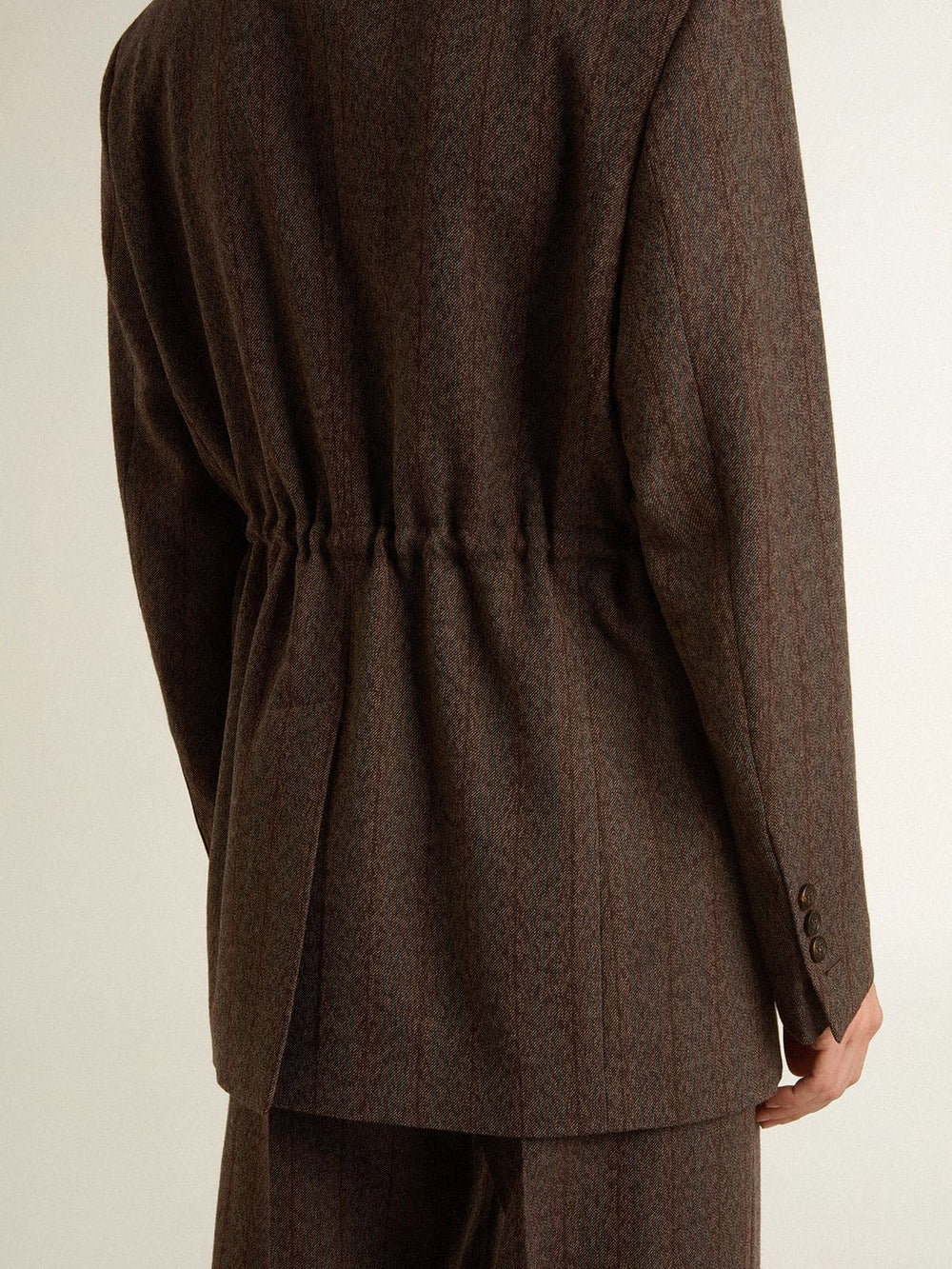 Golden Goose Women's double-breasted blazer in dark brown wool with thin stripe pattern