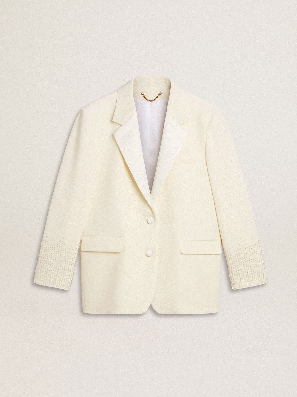 Golden Goose Single-breasted oversize jacket in white with silk effect and embroidery