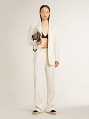Golden Goose Single-breasted oversize jacket in white with silk effect and embroidery