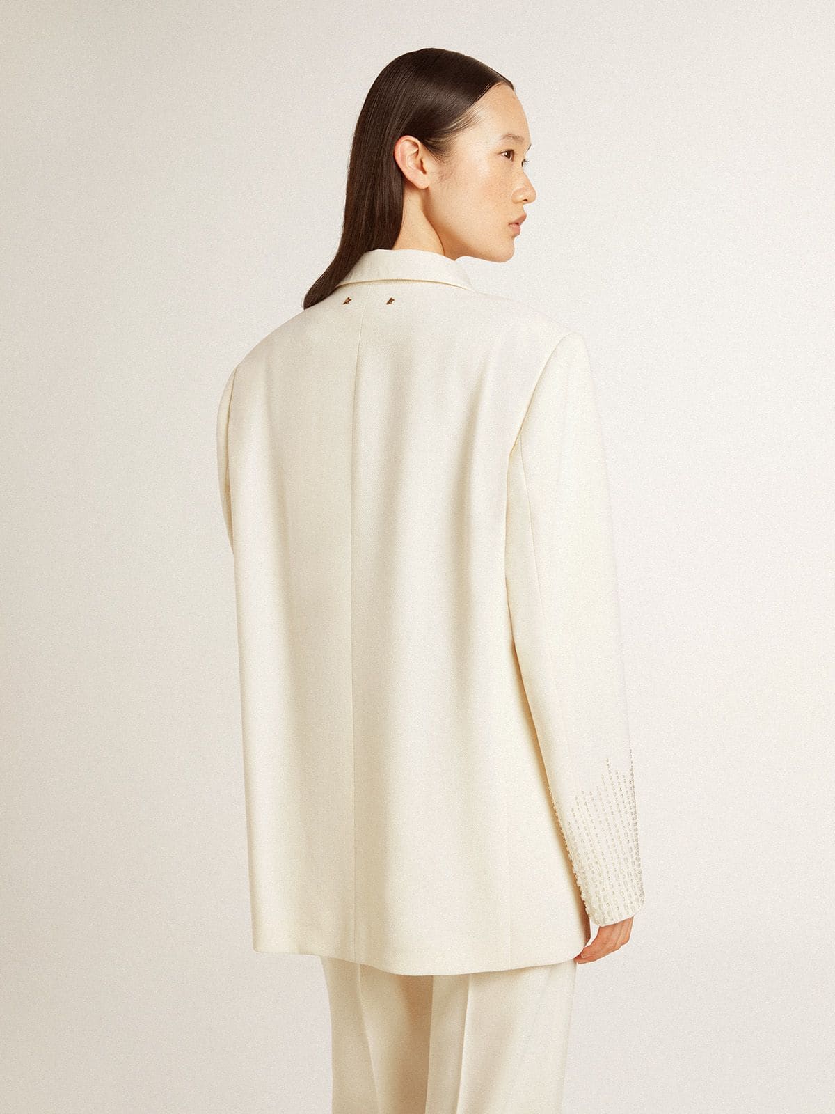 Golden Goose Single-breasted oversize jacket in white with silk effect and embroidery