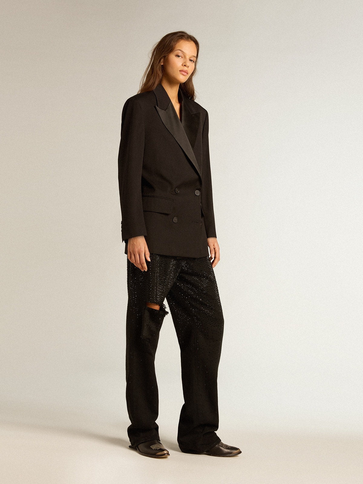 Golden Goose Women’s tuxedo jacket in black wool gabardine