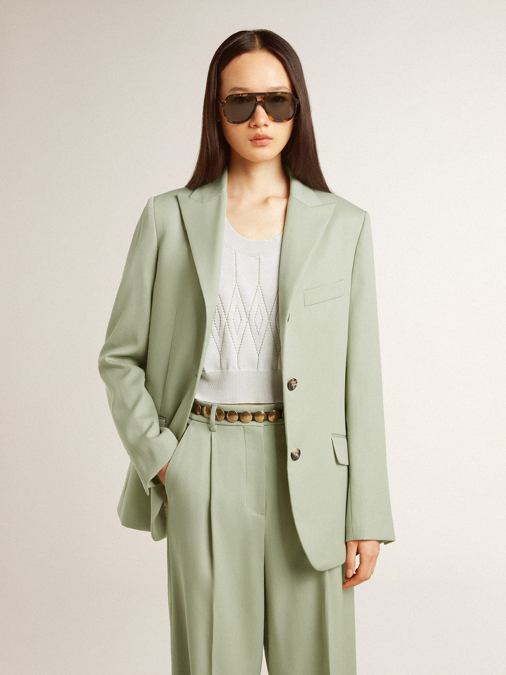 Golden Goose Women's blazer jacket in sage-green wool