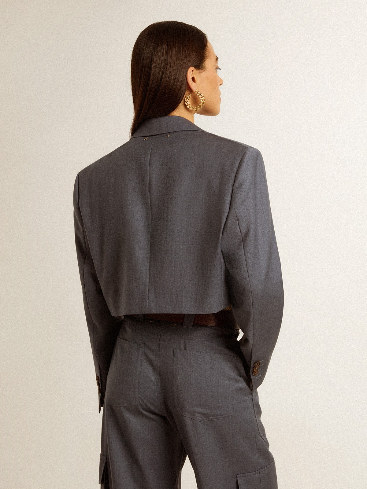 Golden Goose Women's single-breasted cropped jacket in baby blue wool