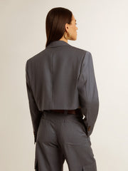 Golden Goose Women's single-breasted cropped jacket in baby blue wool