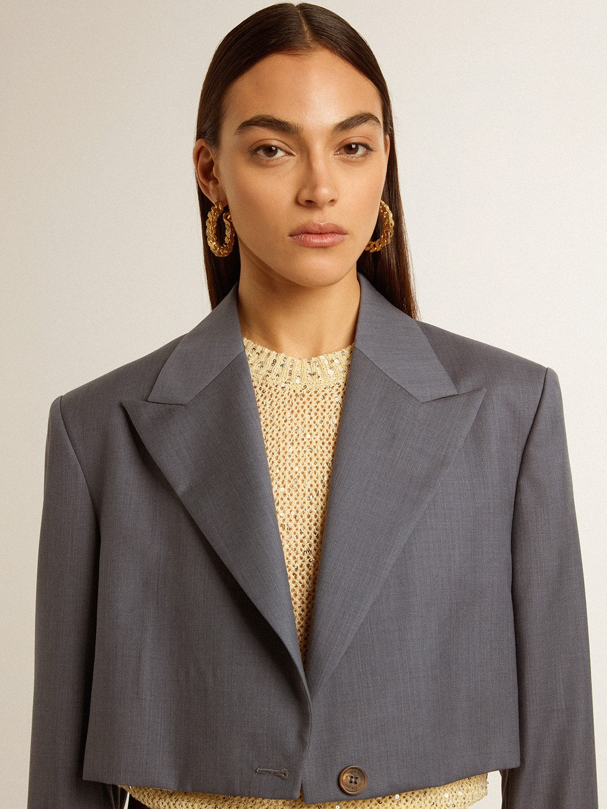 Golden Goose Women's single-breasted cropped jacket in baby blue wool