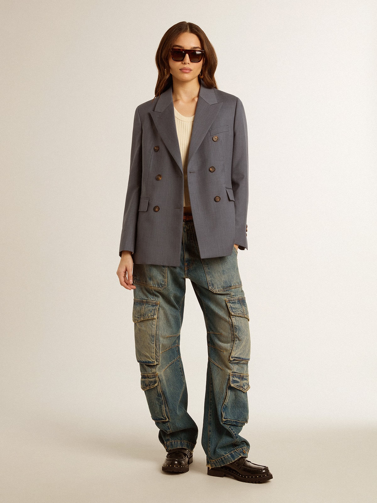 Golden Goose Women's double-breasted blazer in baby blue