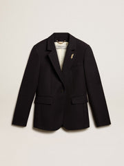 Golden Goose Women’s single-breasted blazer in dark blue wool gabardine