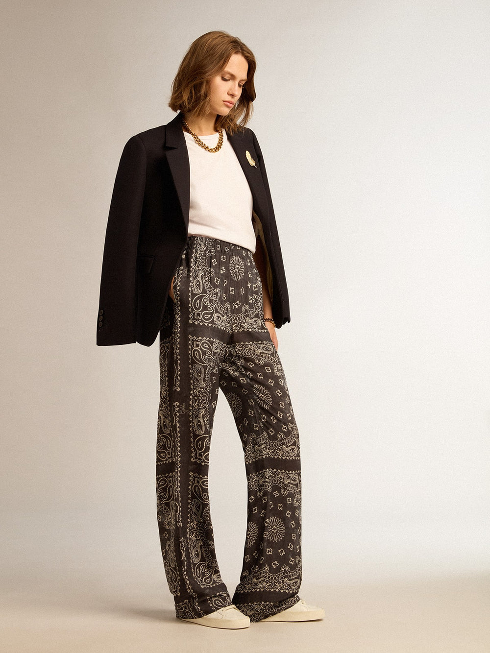 Golden Goose Women’s single-breasted blazer in dark blue wool gabardine