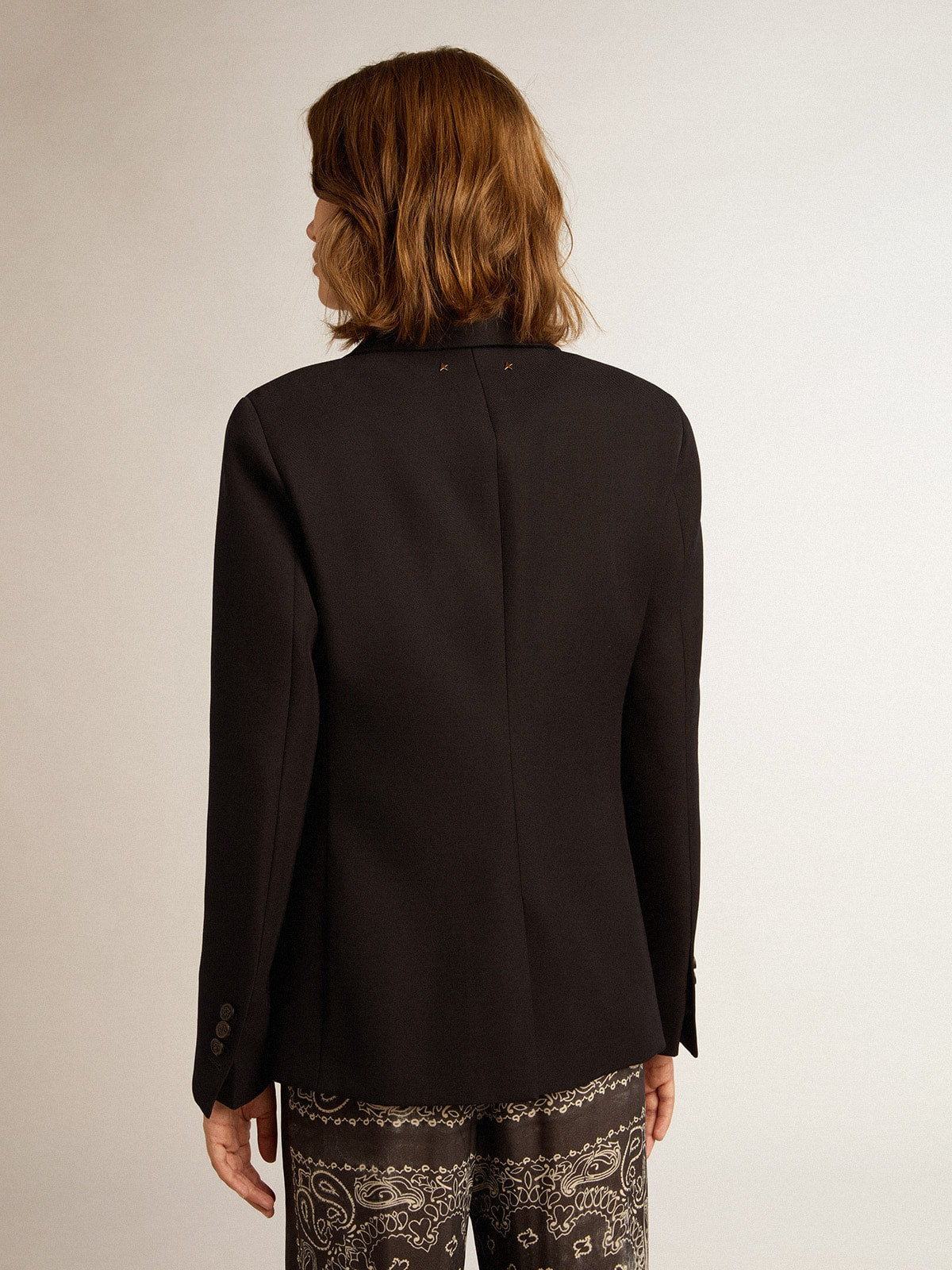 Golden Goose Women’s single-breasted blazer in dark blue wool gabardine