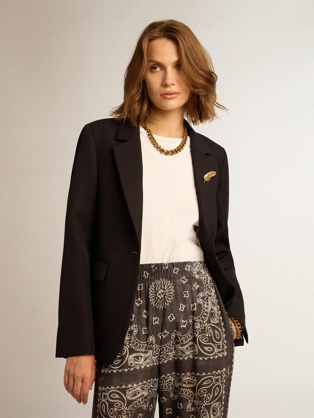 Golden Goose Women’s single-breasted blazer in dark blue wool gabardine