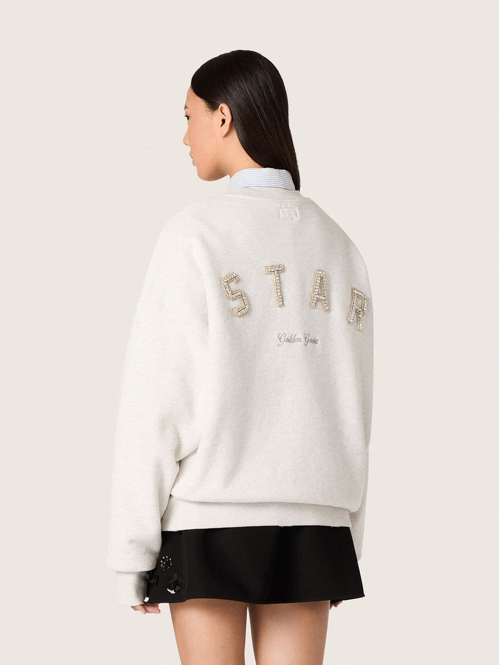 Golden Goose Star unisex sweatshirt in gray cotton with embroidery and crystals