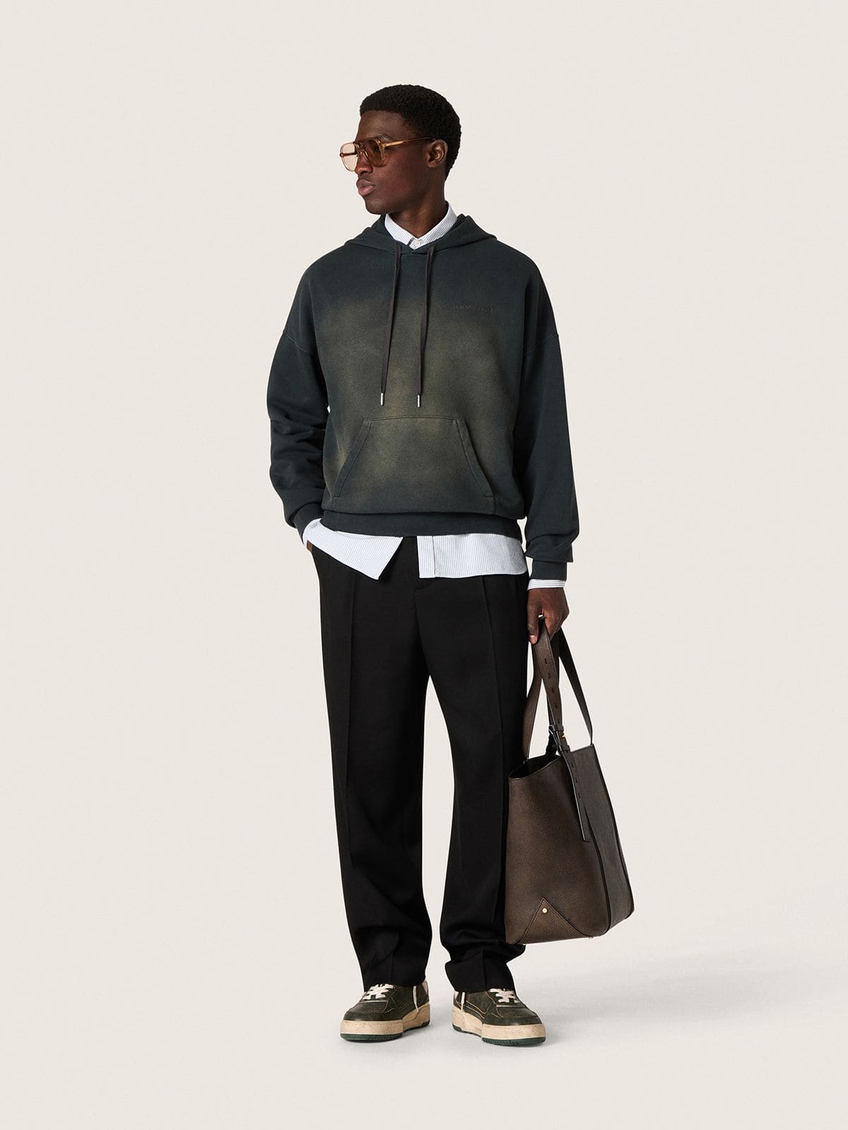 Golden Goose Unisex hooded sweatshirt in black cotton with a bleached effect