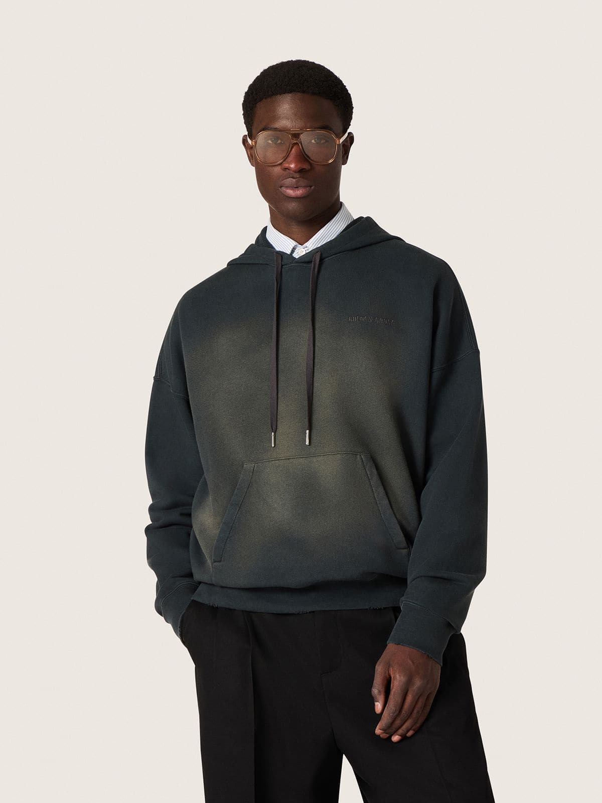 Golden Goose Unisex hooded sweatshirt in black cotton with a bleached effect