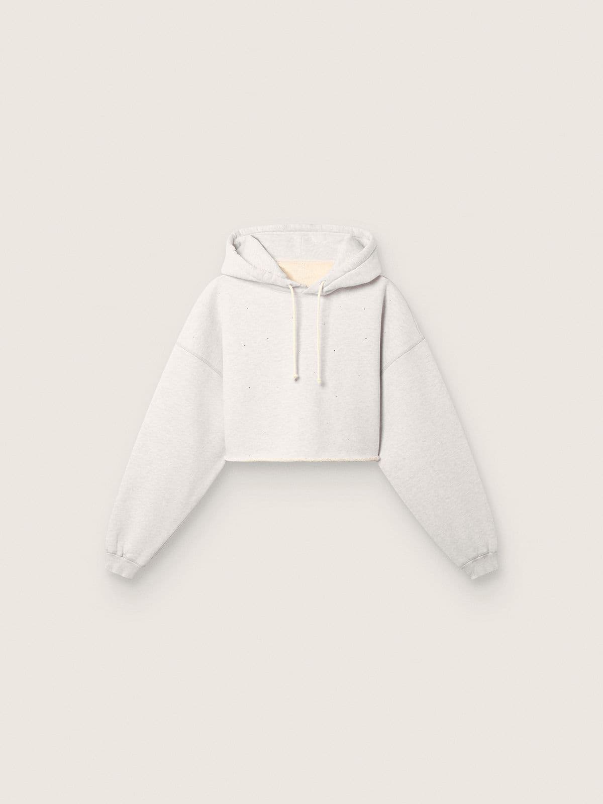 Golden Goose Star women’s cropped hooded sweatshirt in gray melange cotton