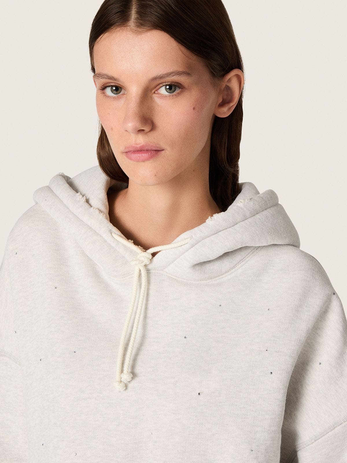 Golden Goose Star women’s cropped hooded sweatshirt in gray melange cotton