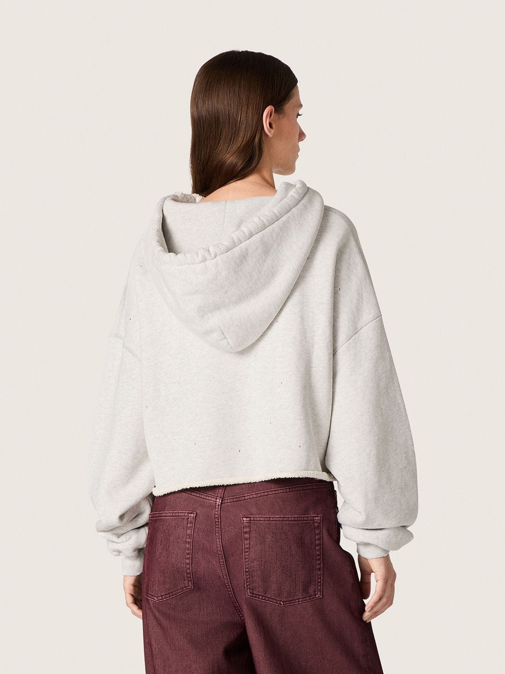 Golden Goose Star women’s cropped hooded sweatshirt in gray melange cotton