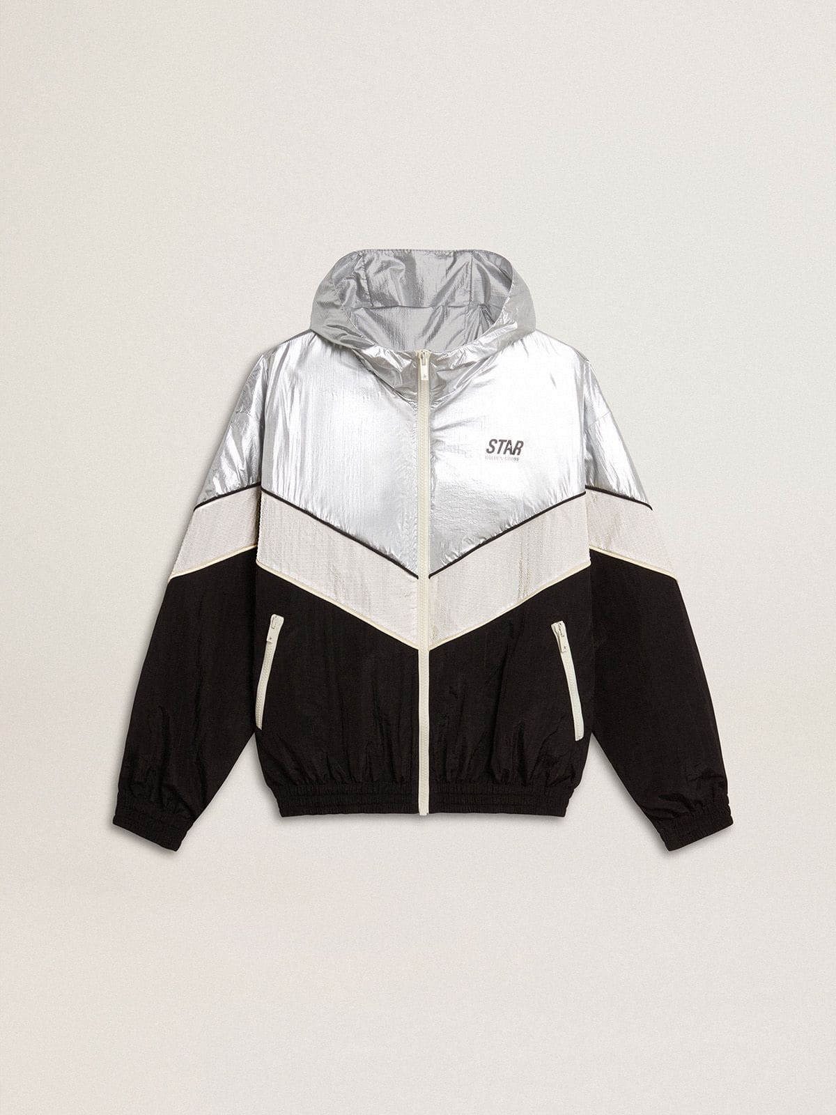Golden Goose Silver, white and black zippered windproof jacket