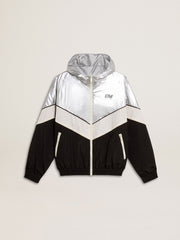 Golden Goose Silver, white and black zippered windproof jacket