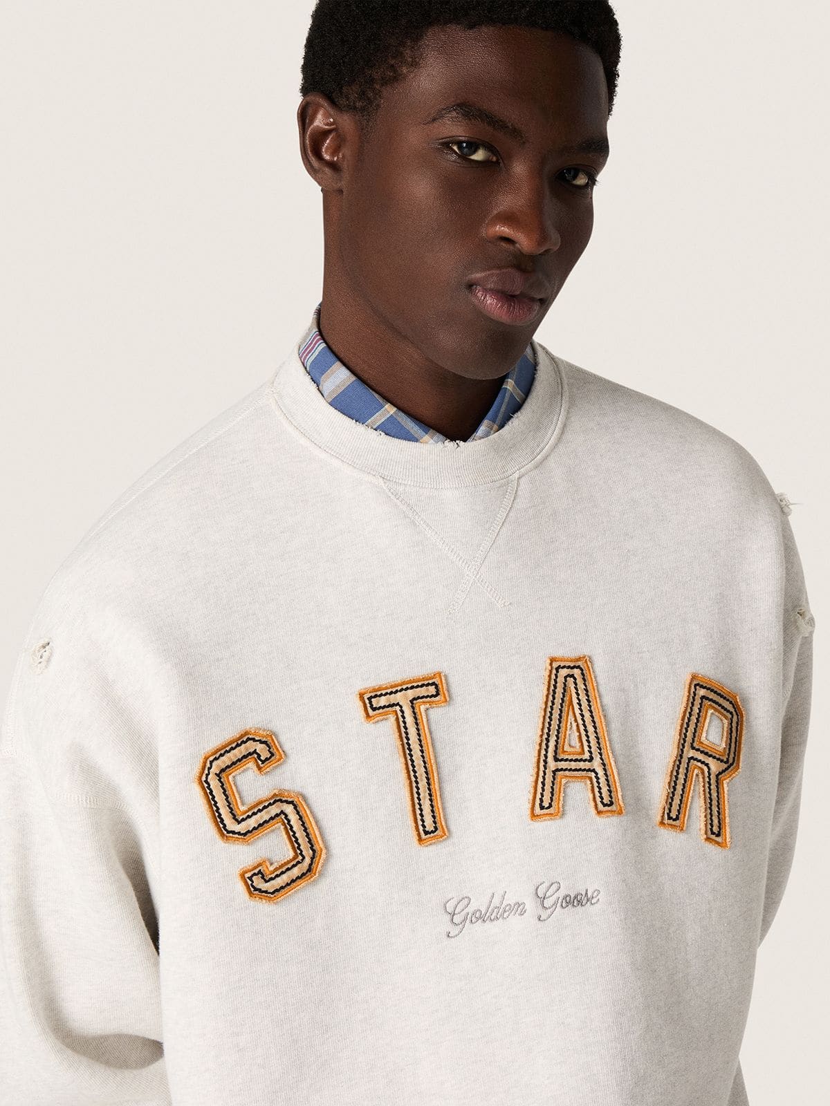 Golden Goose Star unisex sweatshirt in gray melange cotton with 'Star' embroidery