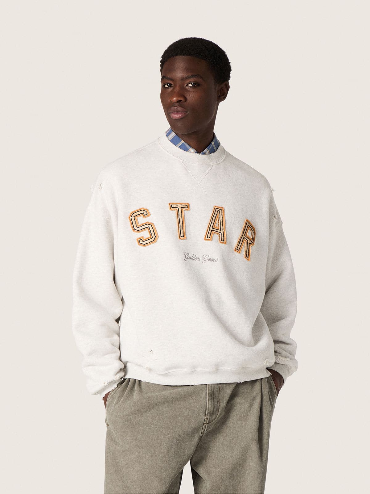 Golden Goose Star unisex sweatshirt in gray melange cotton with 'Star' embroidery