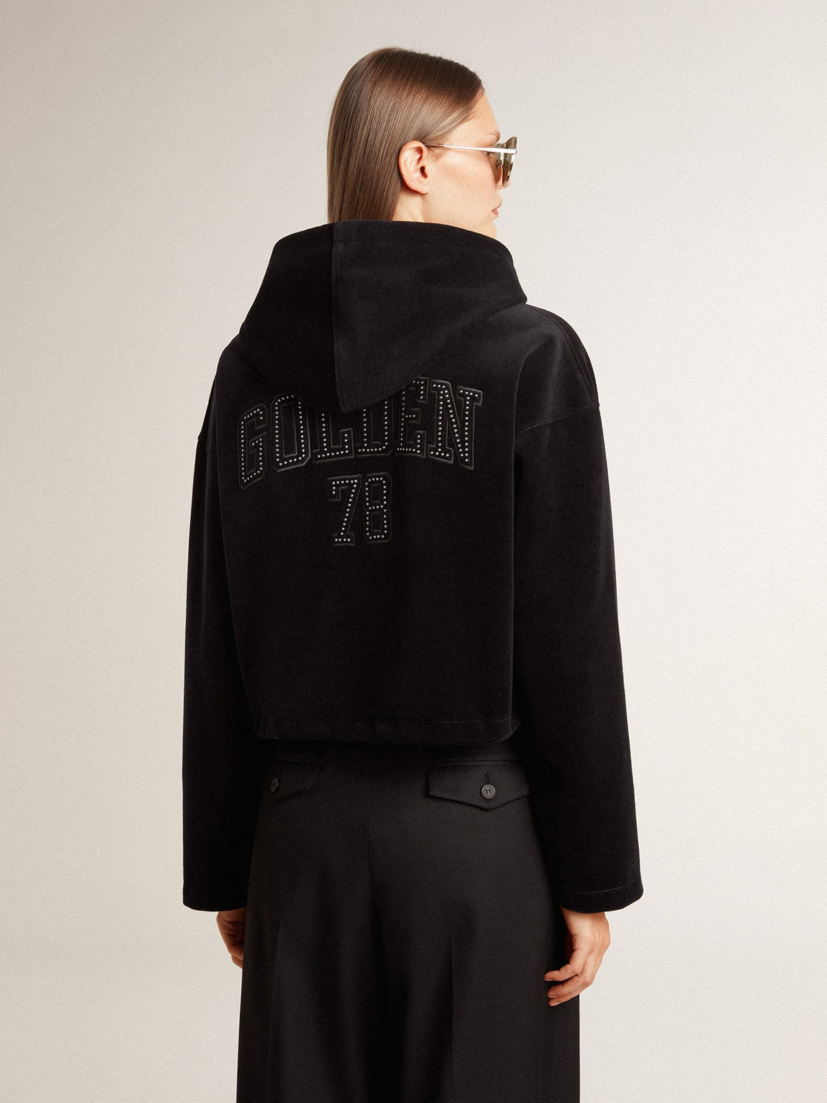 Golden Goose Women’s black chenille sweatshirt with embroidery on the back