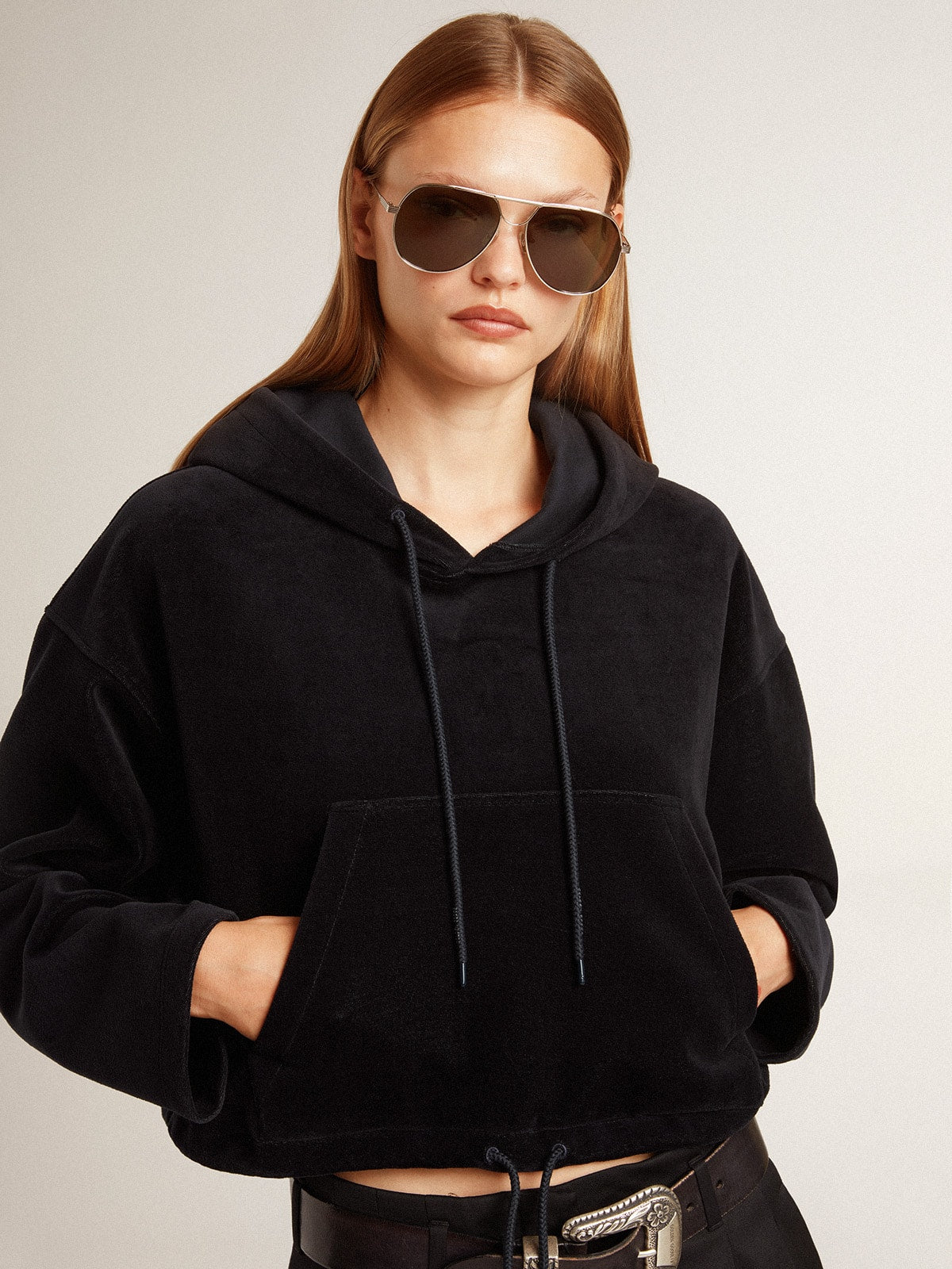 Golden Goose Women’s black chenille sweatshirt with embroidery on the back
