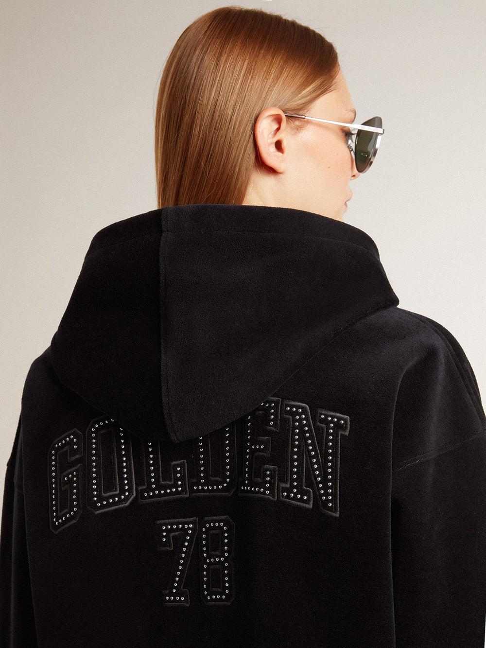 Golden Goose Women’s black chenille sweatshirt with embroidery on the back