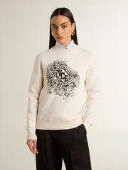 Golden Goose Women’s worn-white cotton sweatshirt with embroidery