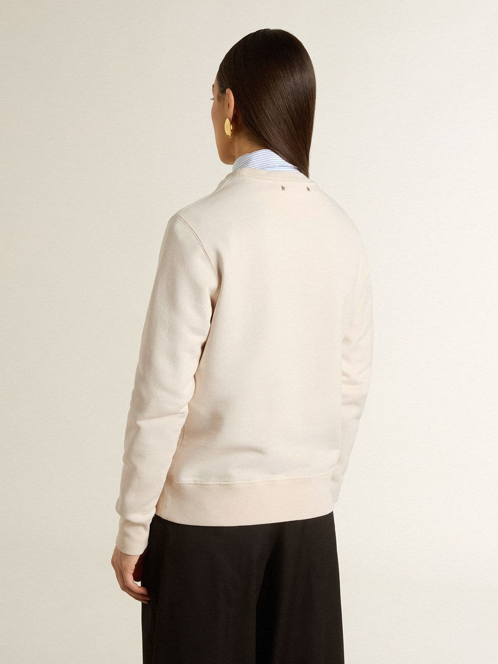 Golden Goose Women’s worn-white cotton sweatshirt with embroidery