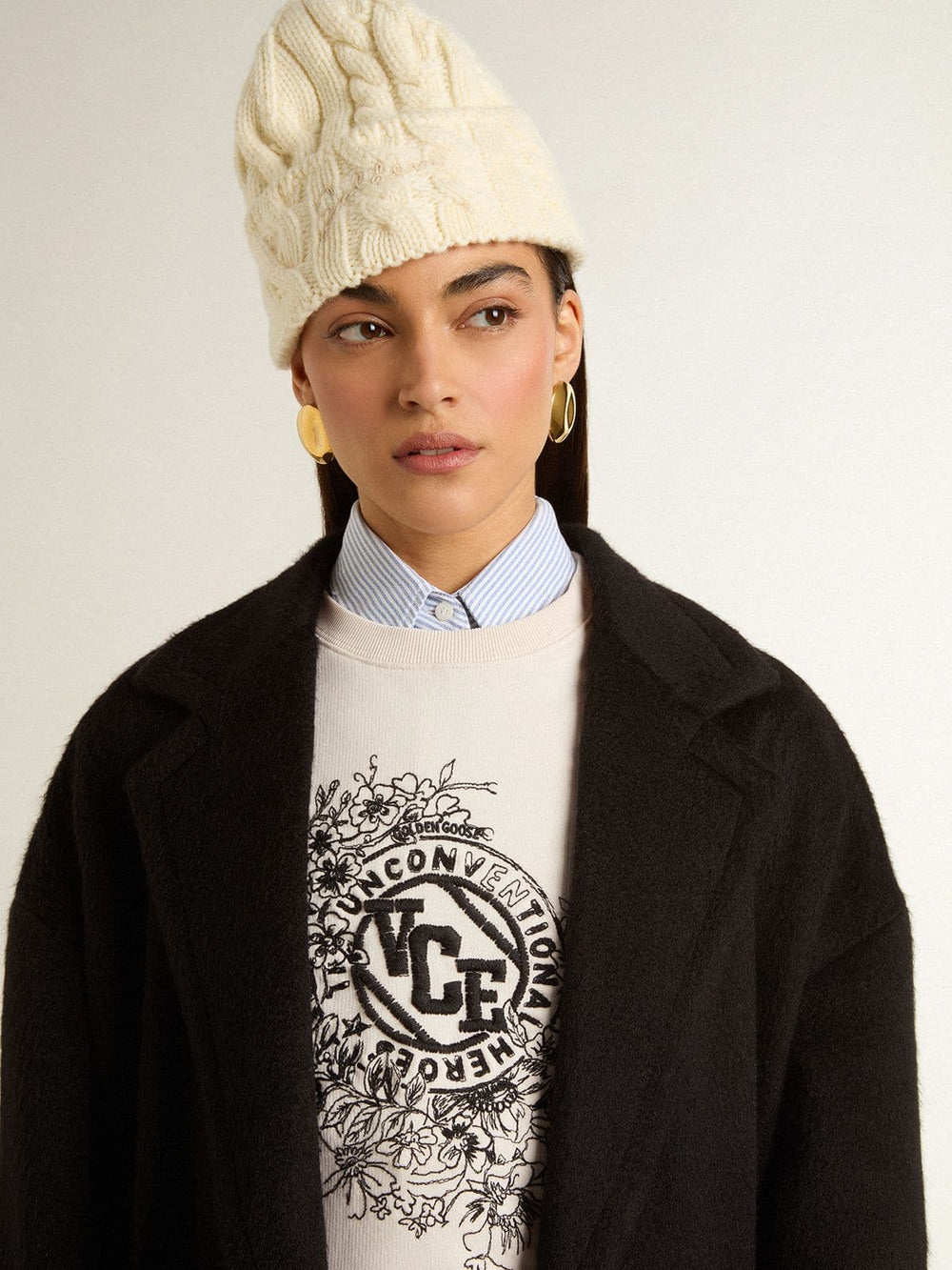 Golden Goose Women’s worn-white cotton sweatshirt with embroidery