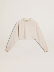 Golden Goose Women's cream cotton cropped sweatshirt with crystals on the front
