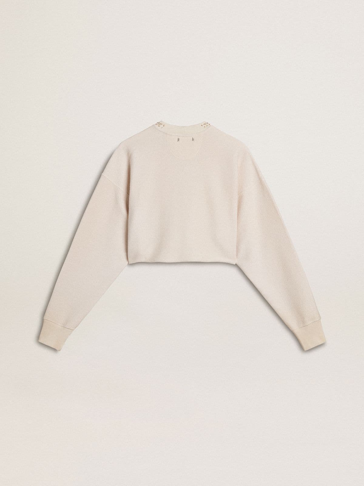 Golden Goose Women's cream cotton cropped sweatshirt with crystals on the front