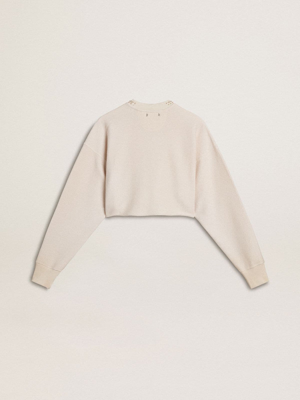 Golden Goose Women's cream cotton cropped sweatshirt with crystals on the front