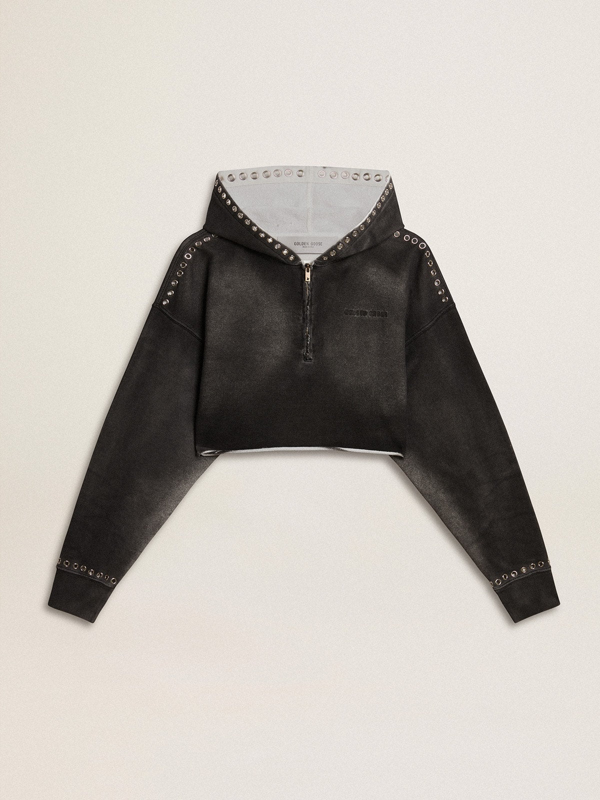 Golden Goose Gray cropped sweatshirt with a lived-in effect