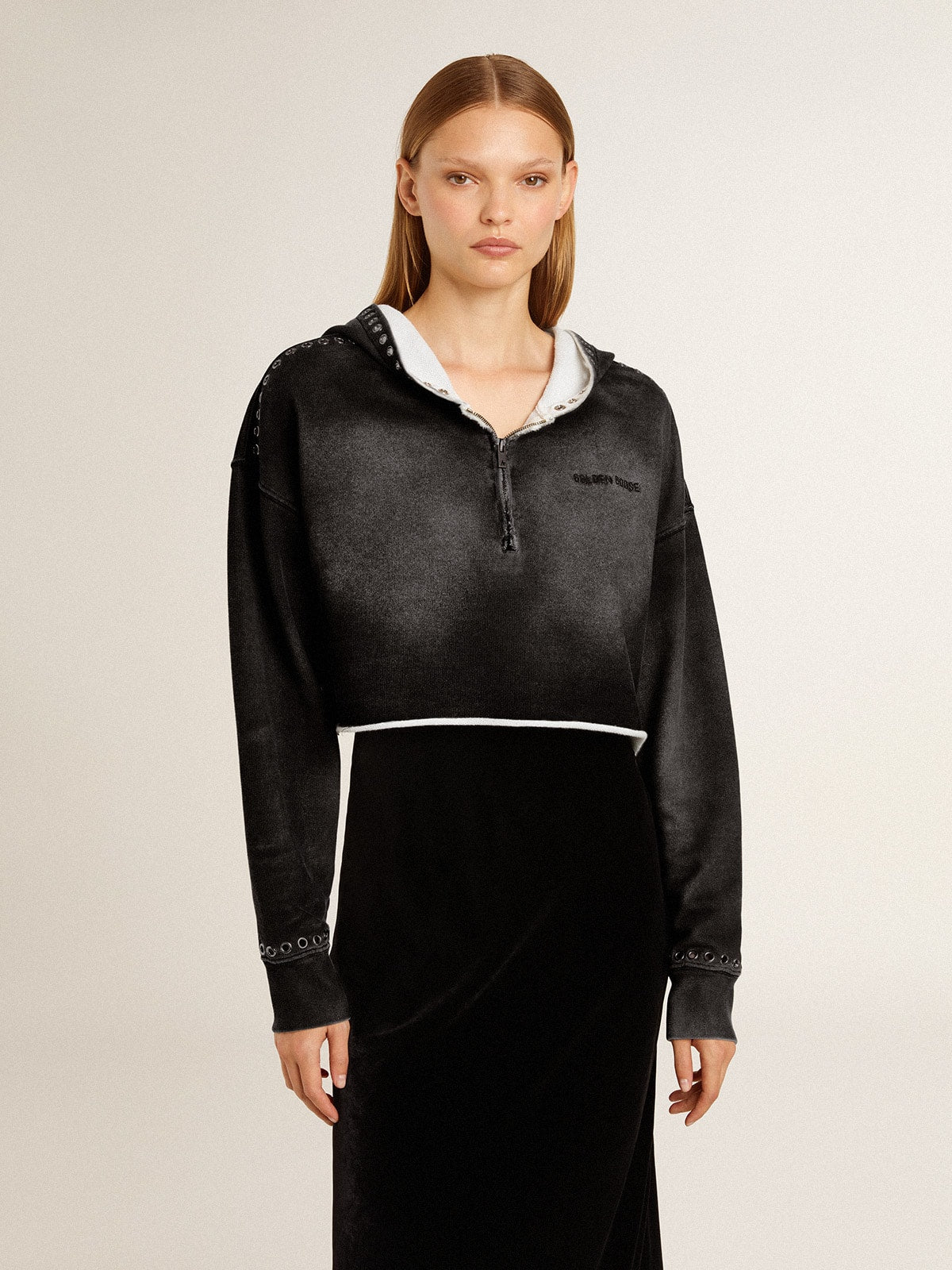 Golden Goose Gray cropped sweatshirt with a lived-in effect
