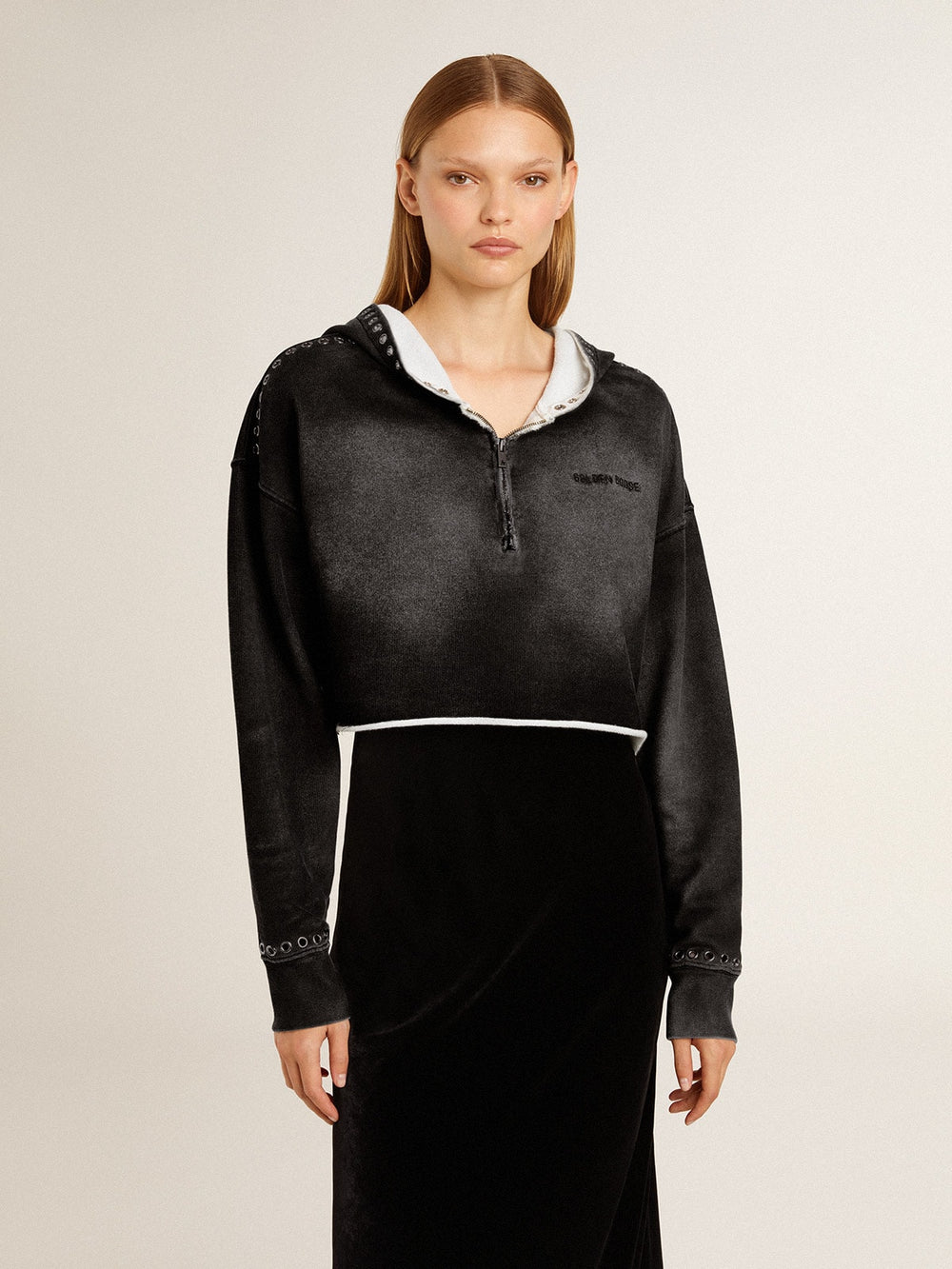 Golden Goose Gray cropped sweatshirt with a lived-in effect