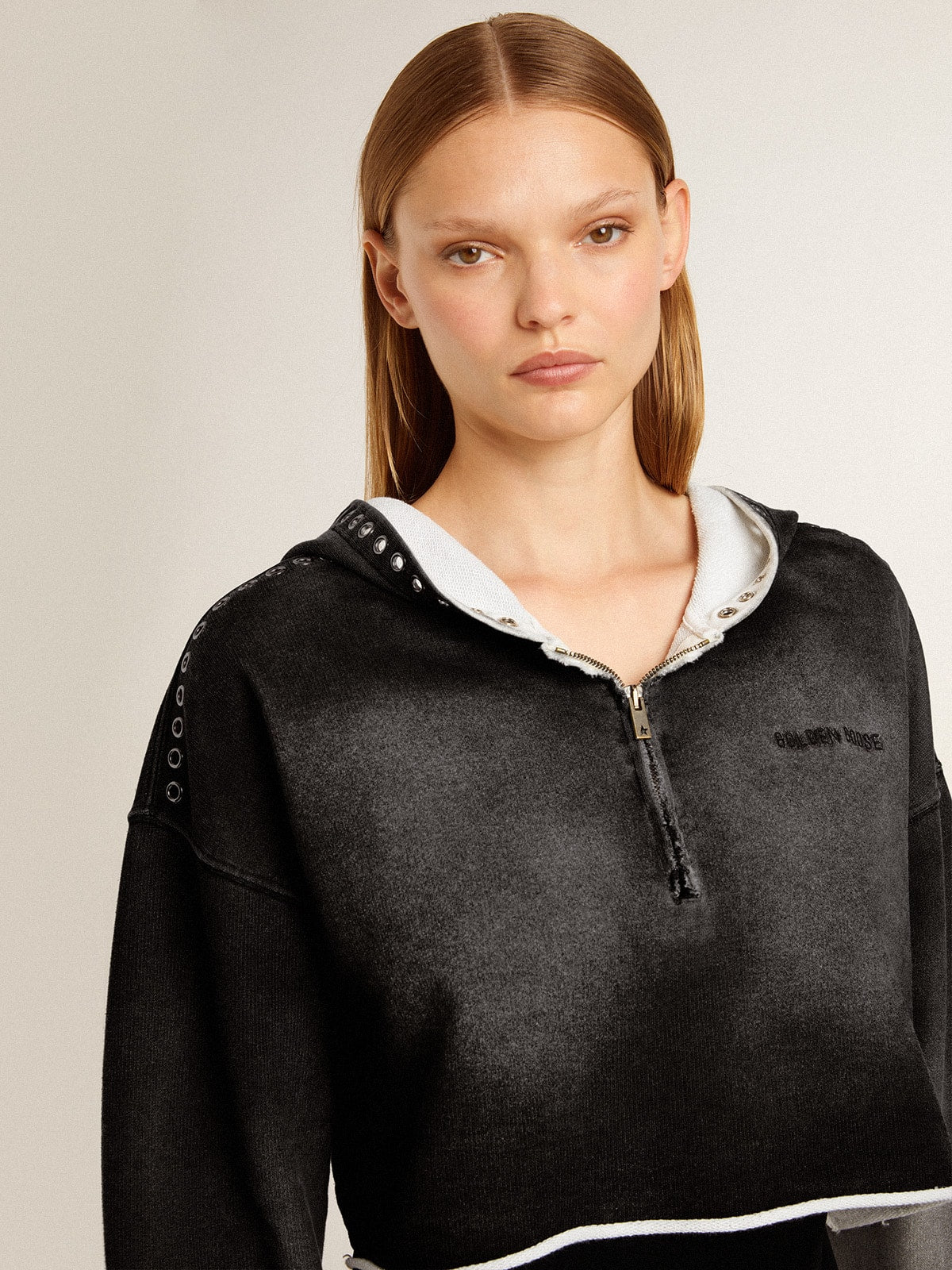 Golden Goose Gray cropped sweatshirt with a lived-in effect