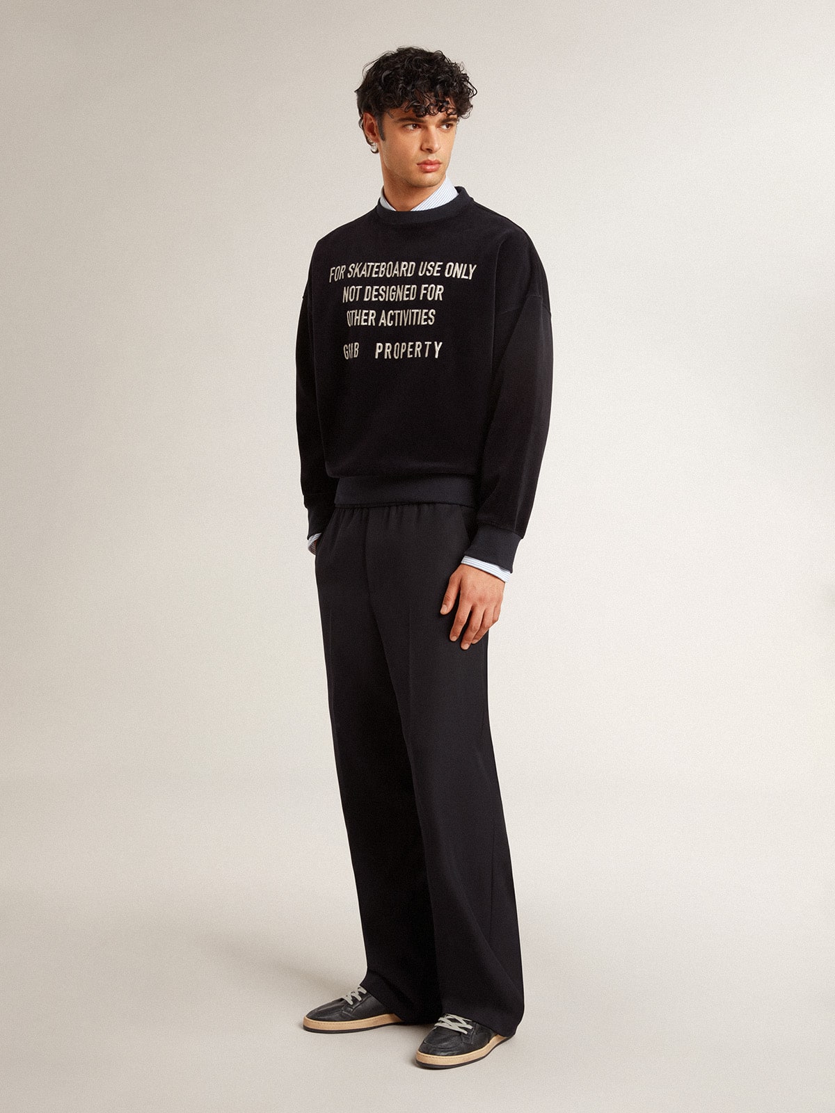 Golden Goose Black crew neck sweatshirt with embroidered lettering