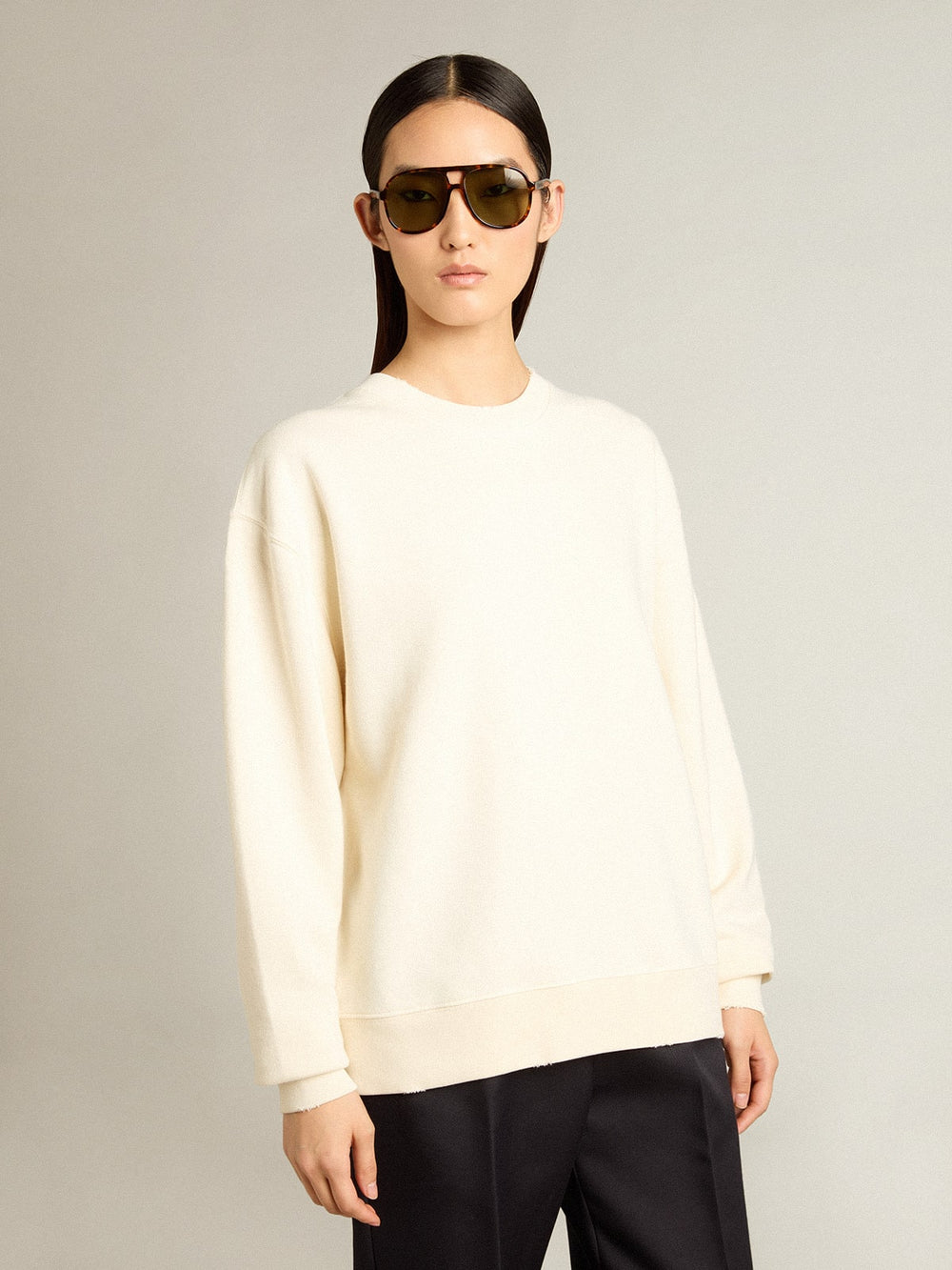 Golden Goose Sweatshirt in aged white with reverse logo on the back - Jersey Capsule