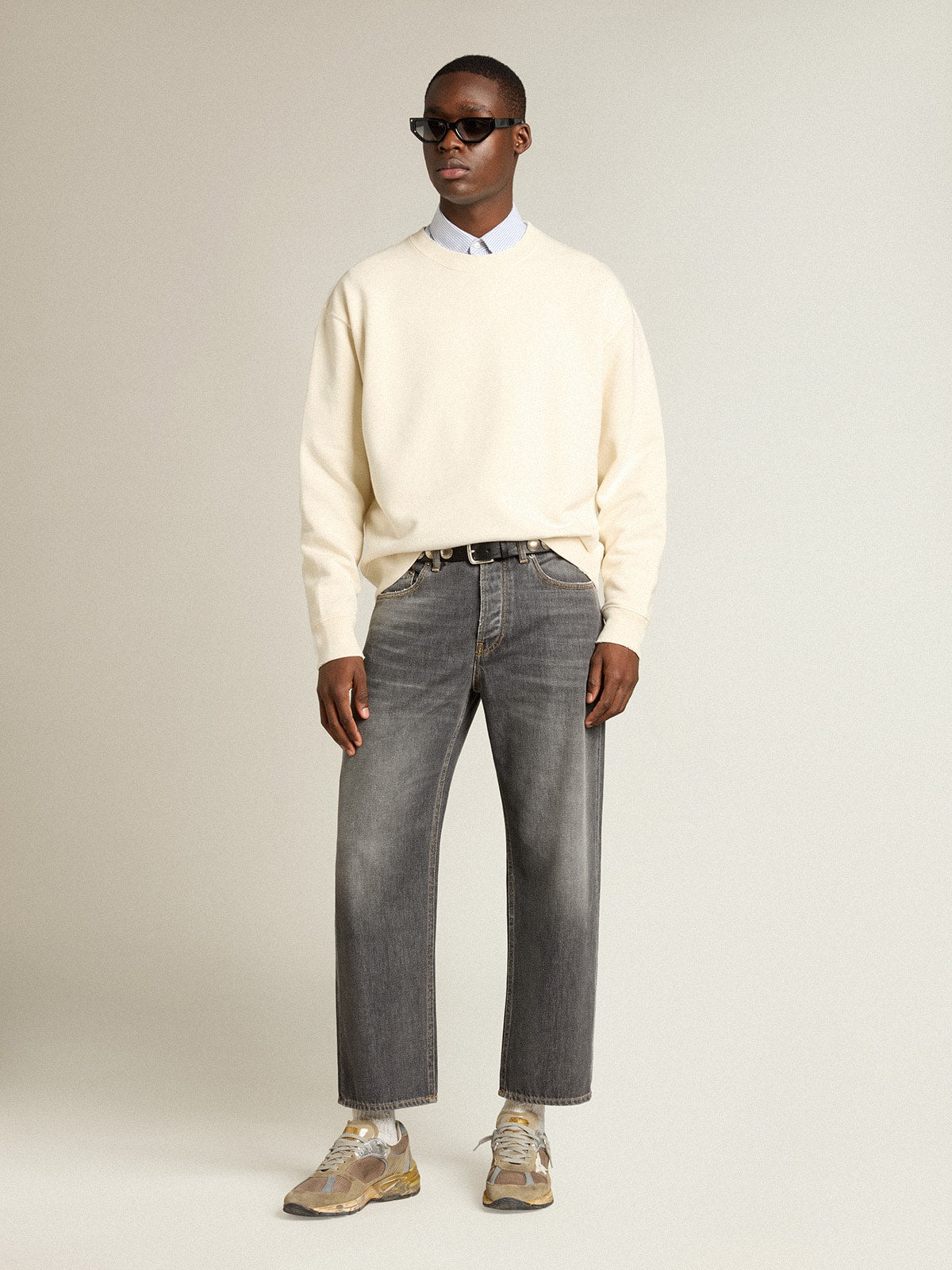 Golden Goose Sweatshirt in aged white with reverse logo on the back - Jersey Capsule