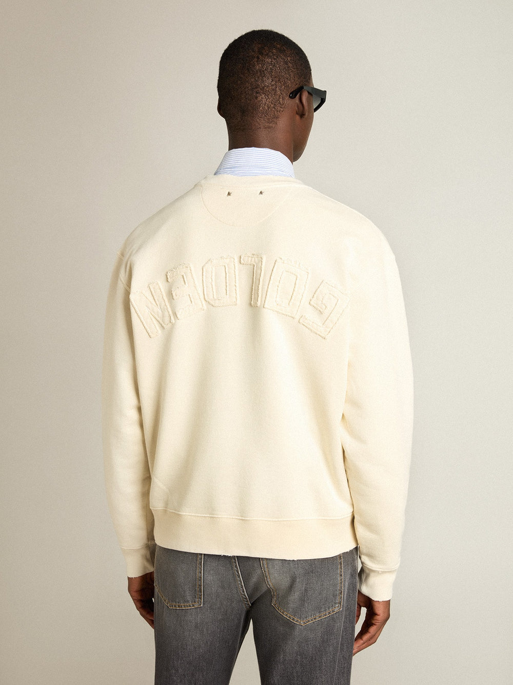 Golden Goose Sweatshirt in aged white with reverse logo on the back - Jersey Capsule