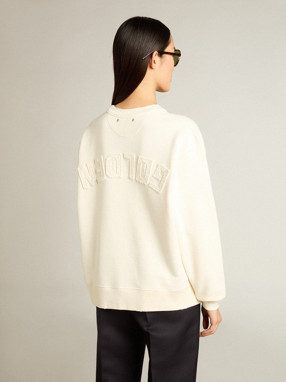 Golden Goose Sweatshirt in aged white with reverse logo on the back - Jersey Capsule